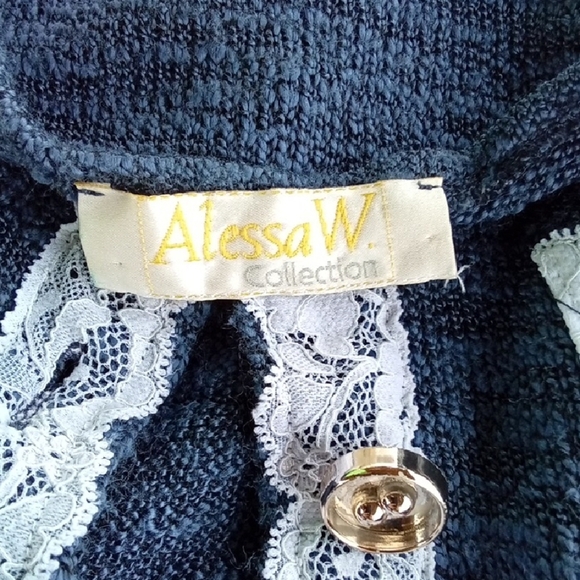 Womans L Aleesa W. Collection Blue Lace Trim Cardigan - Picture 2 of 7